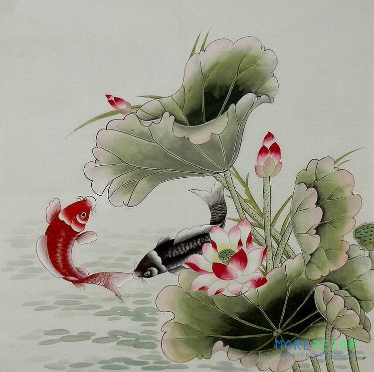 Tranh kính sen cá đẹp